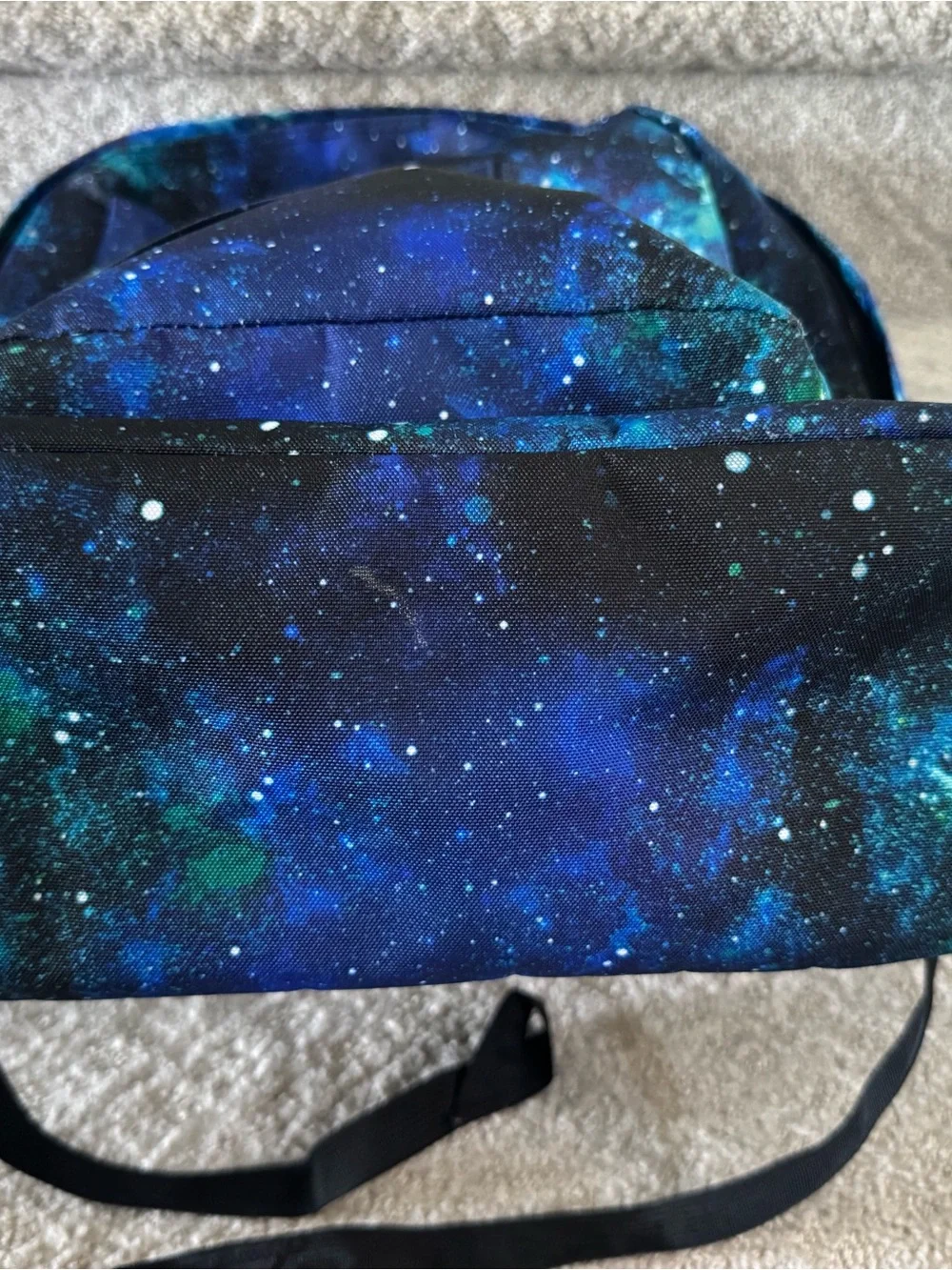 Jansport Cross Town—Cyberspace Galaxy Backpack in Blue & Green Nebula Print